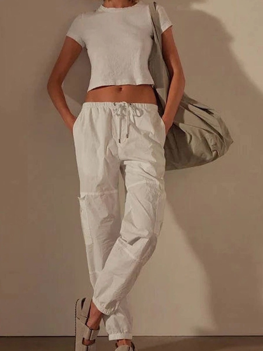 Revolve James Perse Poplin Cargo Pant White Cotton Xs Coastal Vacation Travel